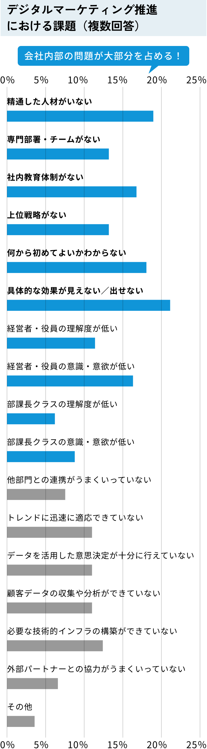 デジタルマーケティング推進における課題のグラフ